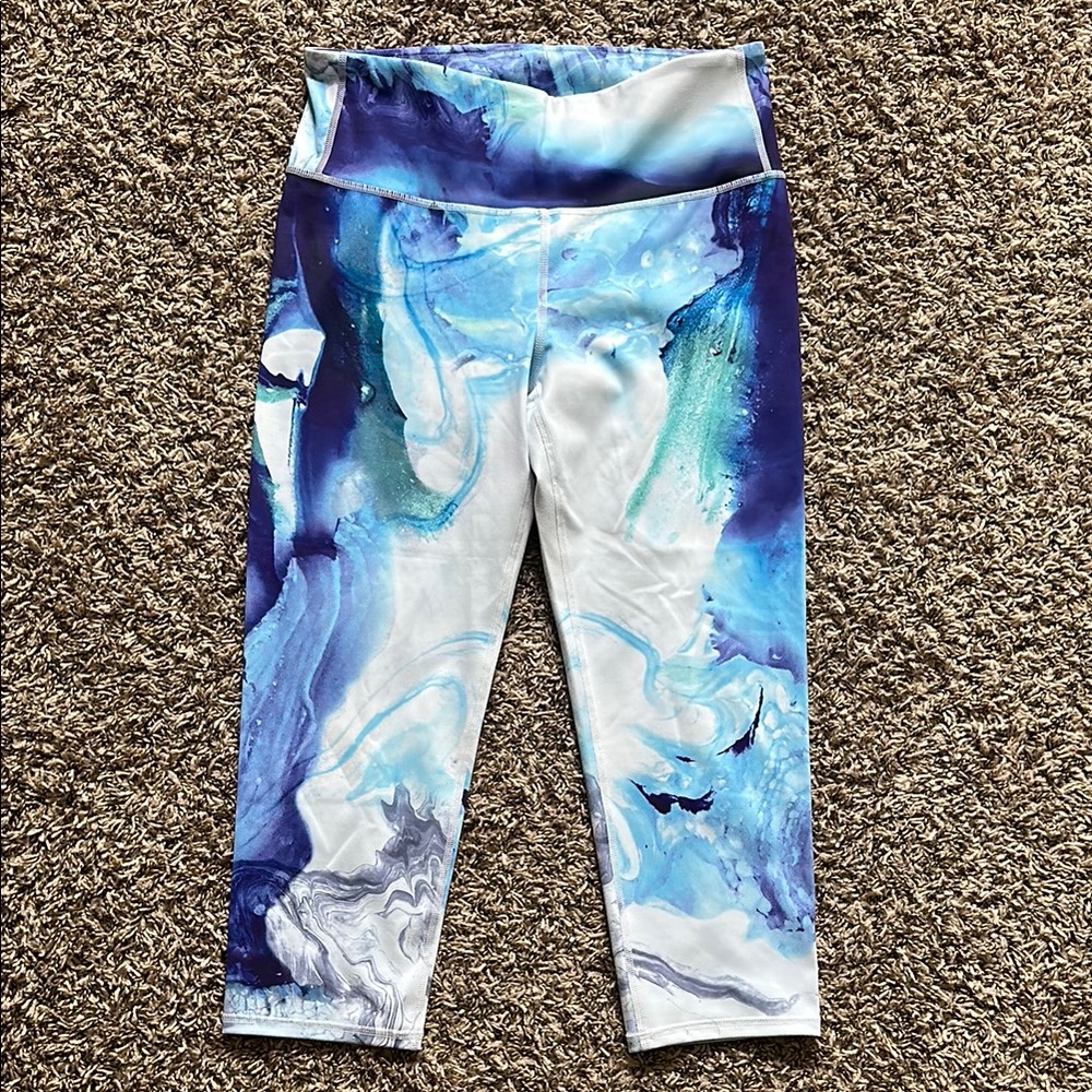 Athleta Blue and White Leggings High Waist Capri